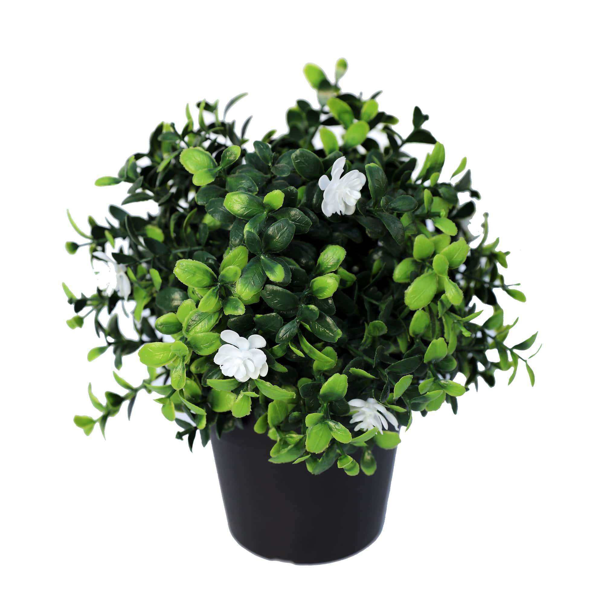 Small potted artificial flowering boxwood plant by Lemon Artemis, UV resistant, perfect for home decor, measures 20cm tall.