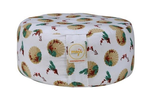 Azure Jason Mod Zafu meditation cushion in vibrant fabric, designed for comfortable seated support during yoga and outdoor activities.