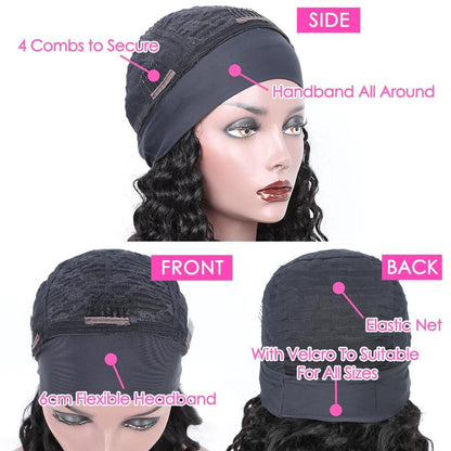 Burgundy Headband Body Wave Human Hair Wig 