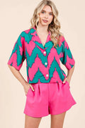 Mittoshop Chevron Print Short Sleeve Crop Shirt