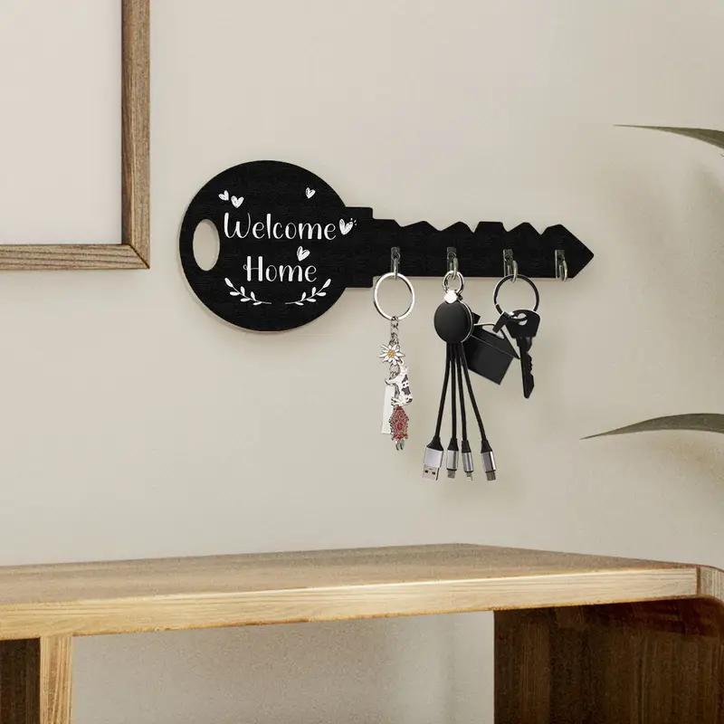 1pcs Vintage Wooden Key Shaped Key Hook Wall Decorative Hook