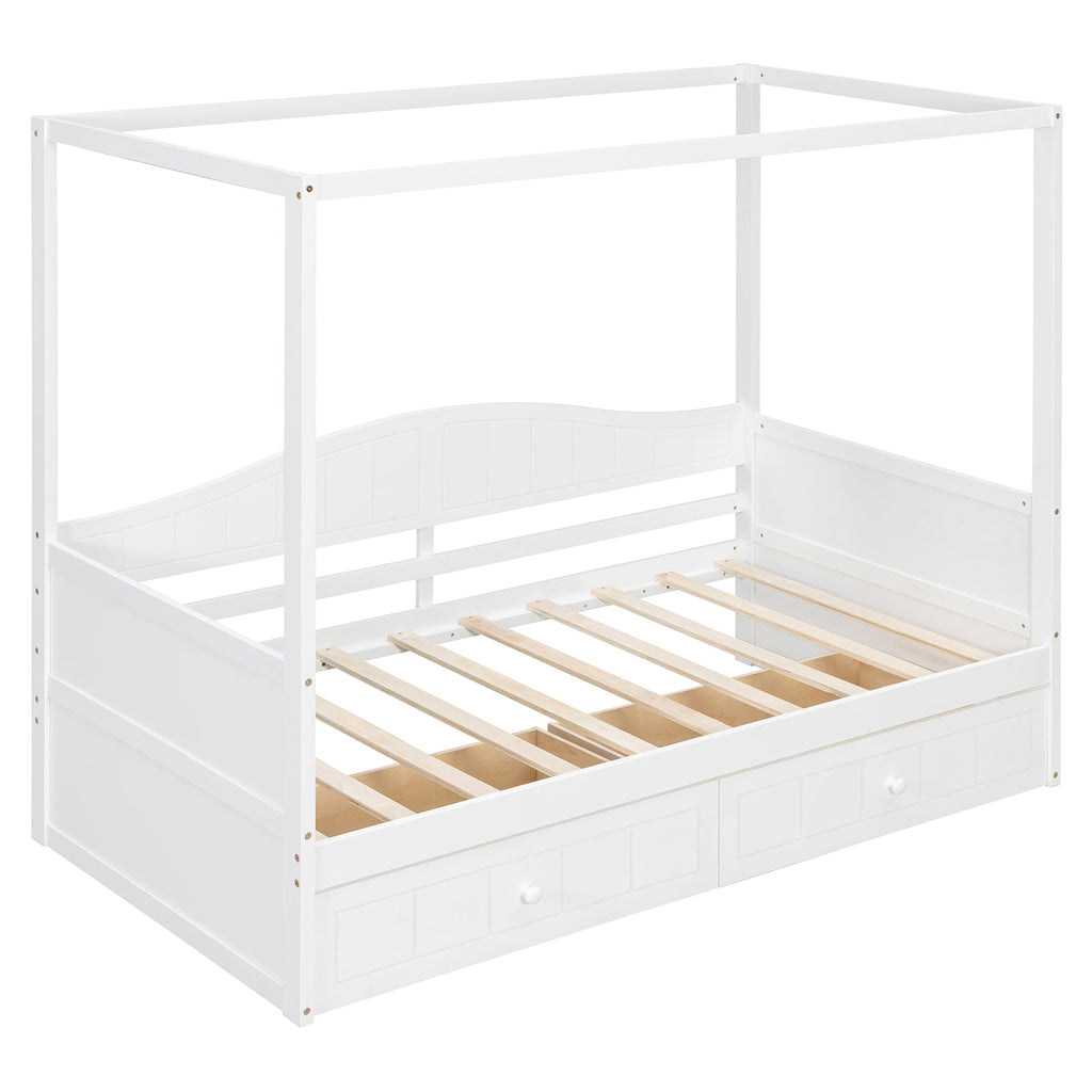Twin Size Canopy Day Bed with 2 Drawers, Canopy Bed Frame for Bedroom