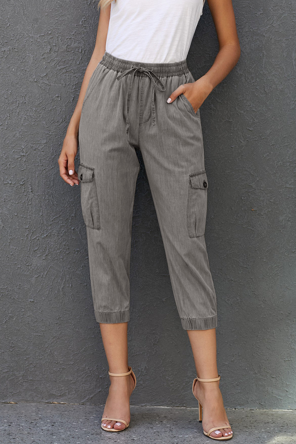 Gray Drawstring Cargo Pocketed Joggers