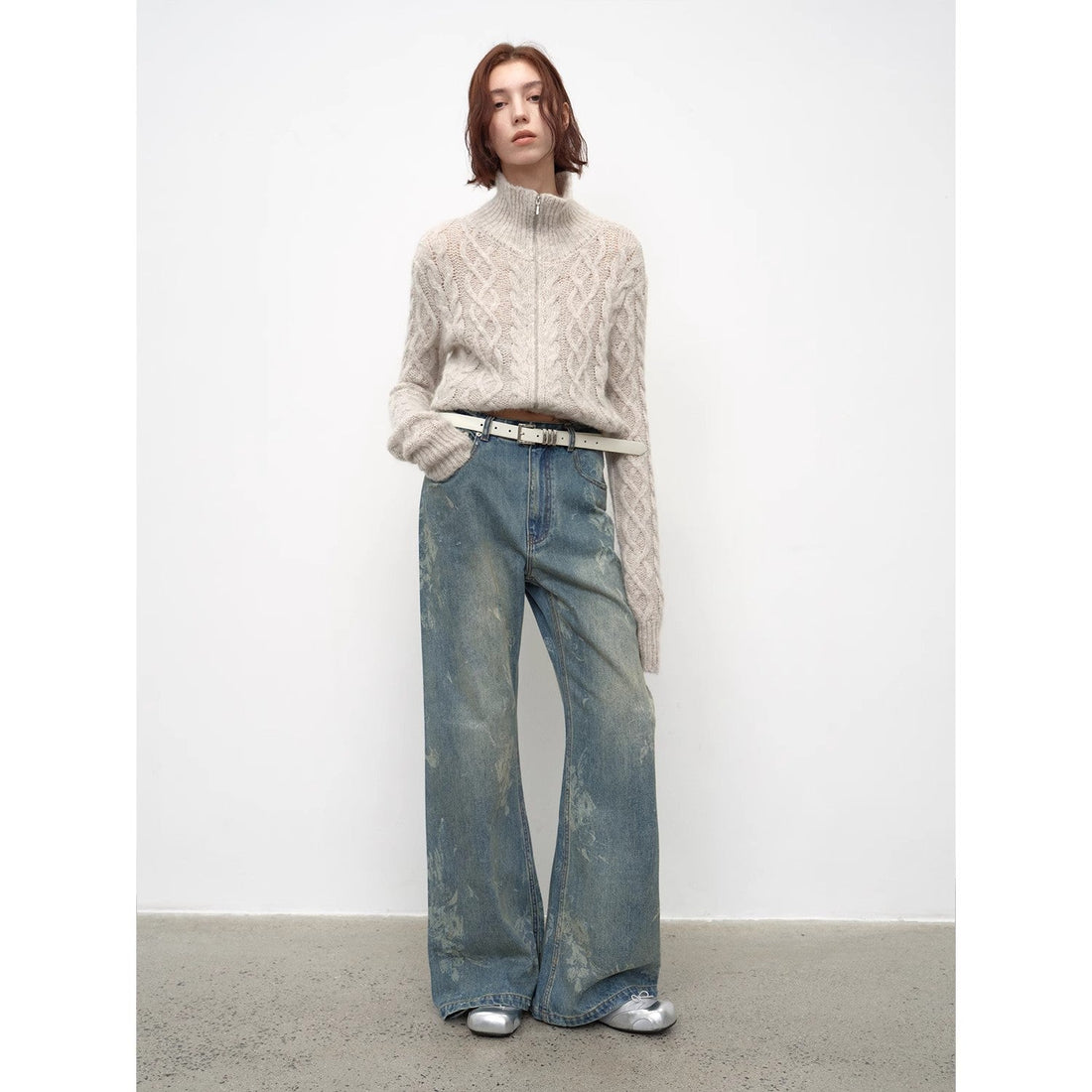 "Denim Shadow"retro washed printed layered casual slimming cotton
