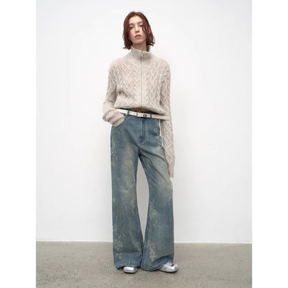 "Denim Shadow"retro washed printed layered casual slimming cotton