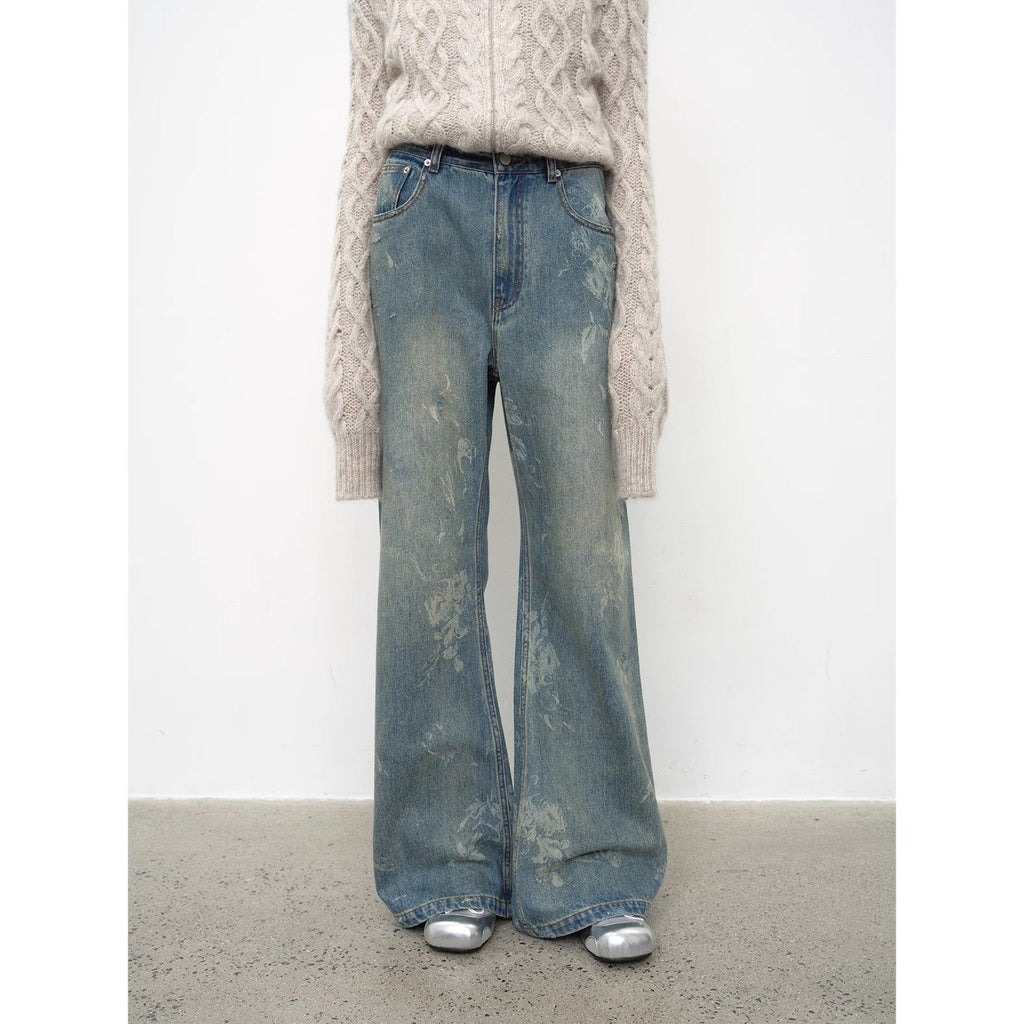 "Denim Shadow"retro washed printed layered casual slimming cotton