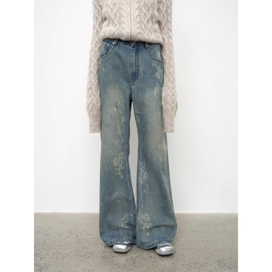 "Denim Shadow"retro washed printed layered casual slimming cotton