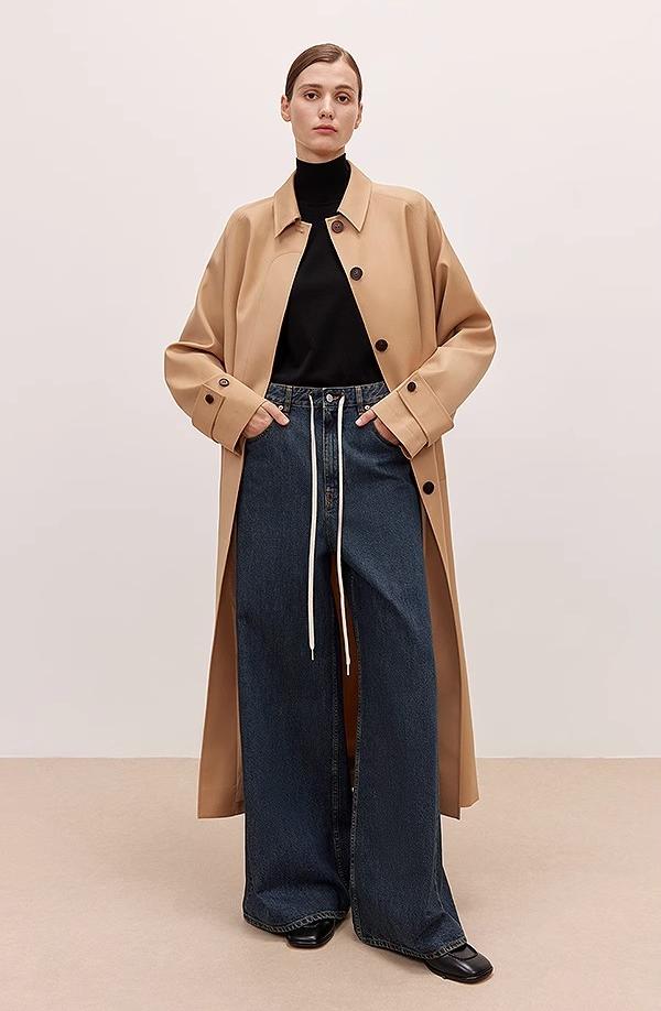 "Retro Blues" fashionable high waist pleated design washed casual wide