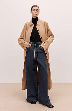"Retro Blues" fashionable high waist pleated design washed casual wide