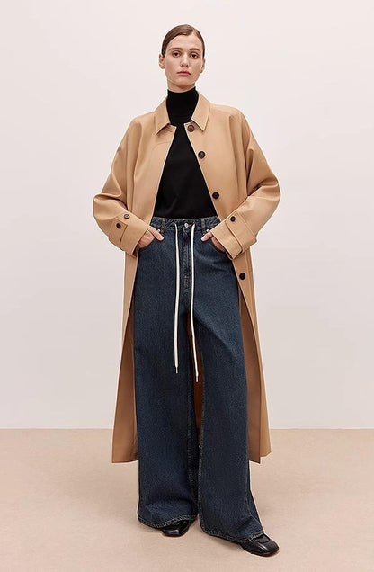 "Retro Blues" fashionable high waist pleated design washed casual wide