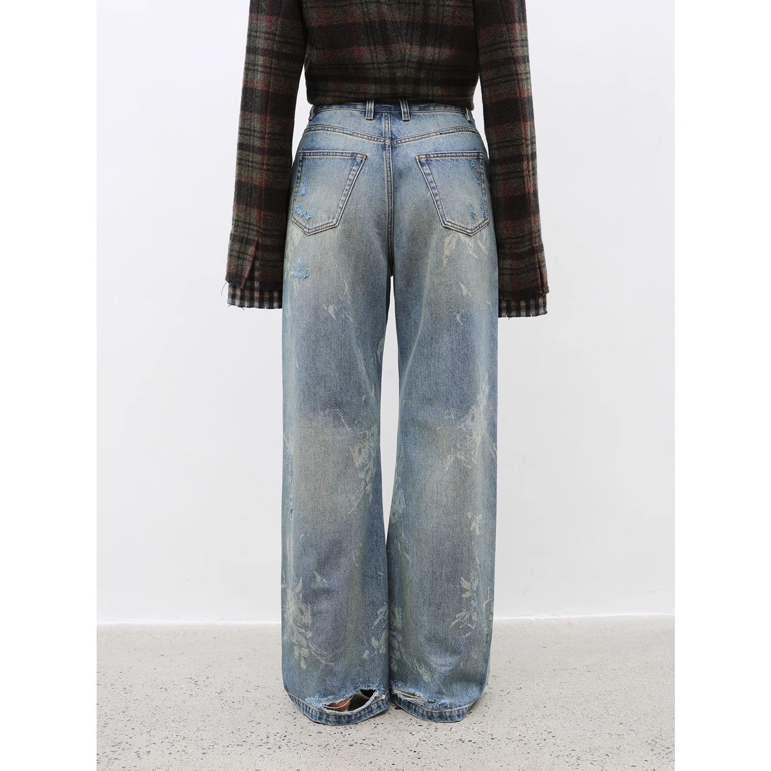 "Denim Shadow"retro washed printed layered casual slimming cotton
