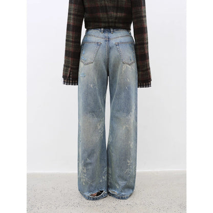 "Denim Shadow"retro washed printed layered casual slimming cotton