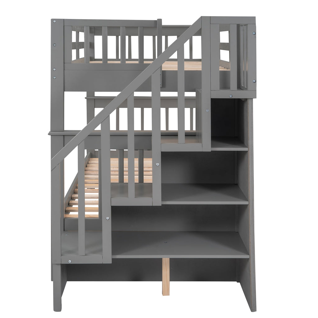 Stairway Twin-Over-Twin Bunk Bed with Three Drawers for Bedroom, Dorm