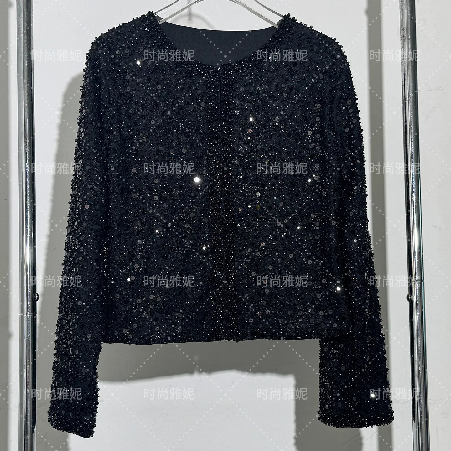 Fashion Heavy Sequin Beaded Cardigan Jacket for Women Slim Fit Bodycon Mid-Length Skirt Trendy Long Sleeve Coat