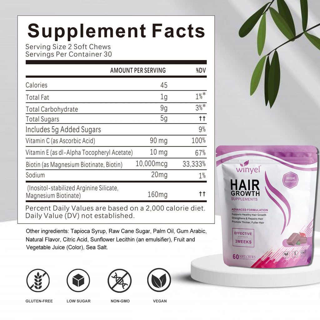 WINYEL Hair Growth Soft Chewables, Containing Hair Growth Vitamins For