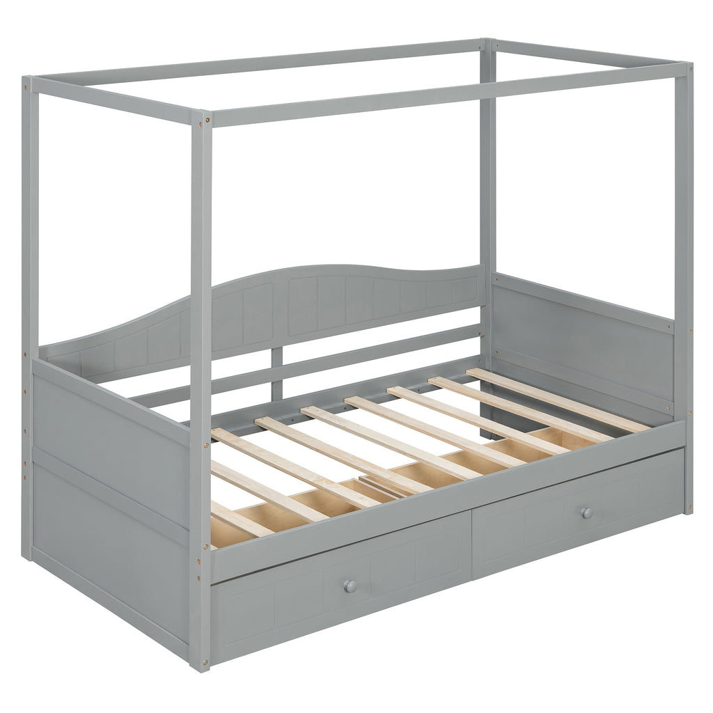 Twin Size Canopy Day Bed with 2 Drawers, Canopy Bed Frame for Bedroom