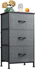 Dark Grey Dresser With 3 Drawers, Steel Frame, Wood Top