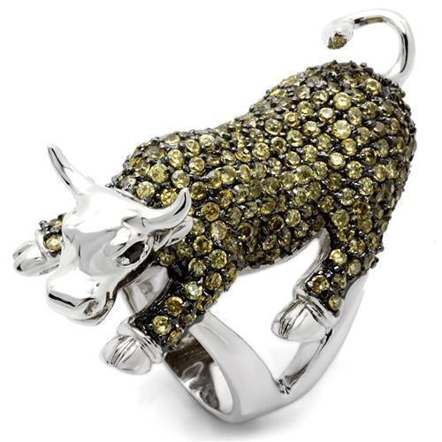 0W004 - Rhodium + Ruthenium Brass Ring with AAA Grade CZ  in Multi