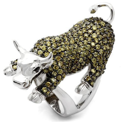 0W004 - Rhodium + Ruthenium Brass Ring with AAA Grade CZ  in Multi