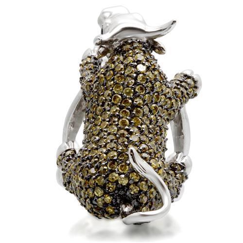 0W004 - Rhodium + Ruthenium Brass Ring with AAA Grade CZ  in Multi