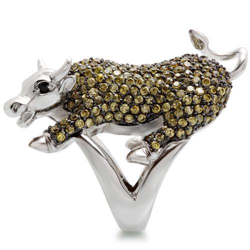 0W004 - Rhodium + Ruthenium Brass Ring with AAA Grade CZ  in Multi