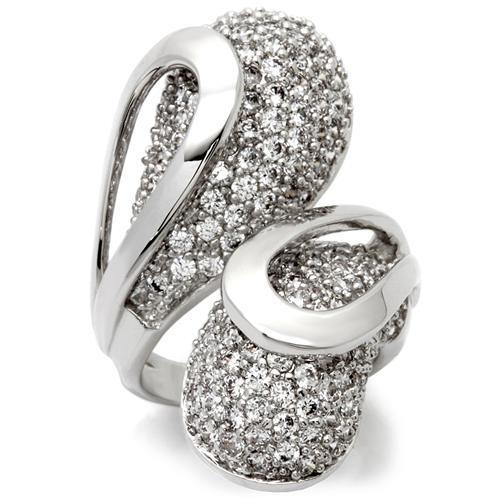 0W118 Rhodium Brass Ring with AAA Grade CZ in