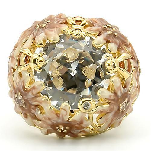 0W203 - Matte Gold &amp; Gold Brass Ring with AAA Grade CZ  in Clear