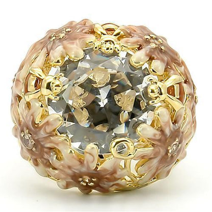 0W203 - Matte Gold &amp; Gold Brass Ring with AAA Grade CZ  in Clear