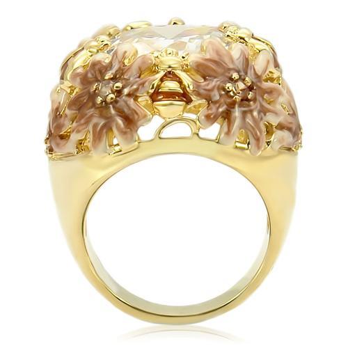 0W203 - Matte Gold &amp; Gold Brass Ring with AAA Grade CZ  in Clear