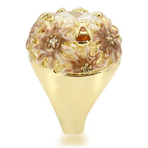0W203 - Matte Gold &amp; Gold Brass Ring with AAA Grade CZ  in Clear