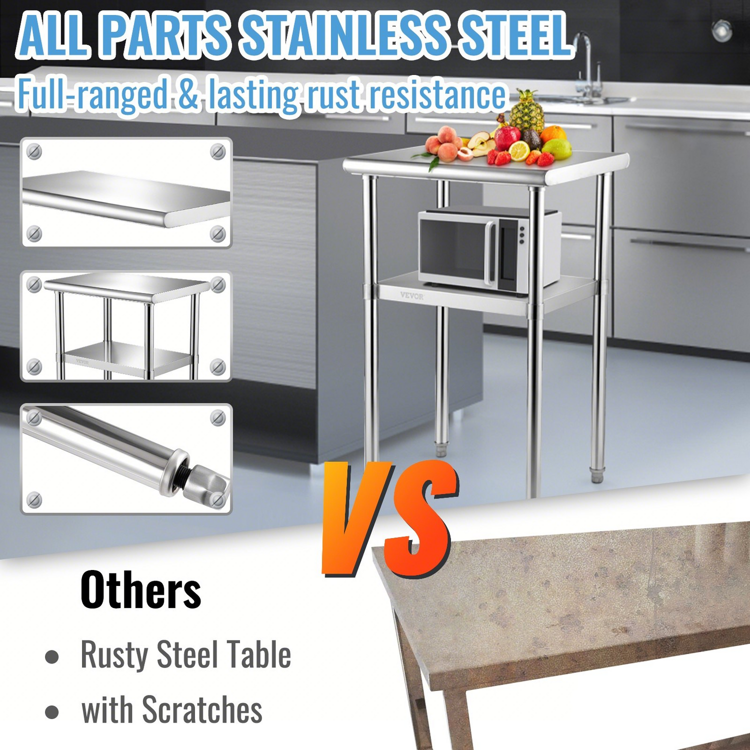 Start2Finish stainless steel prep table with adjustable undershelf, 24x18x36 inch heavy-duty work surface for commercial kitchens.