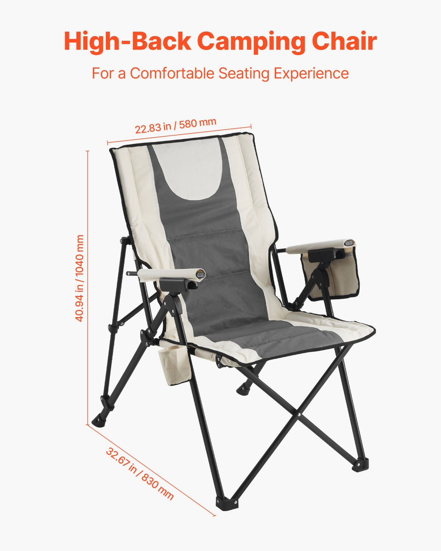 Start2Finish VEVOR folding camping chair with 3 reclining positions, padded seat, armrest, headrest, and high back for outdoor use