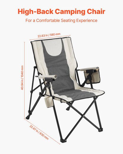 Start2Finish VEVOR folding camping chair with 3 reclining positions, padded seat, armrest, headrest, and high back for outdoor use