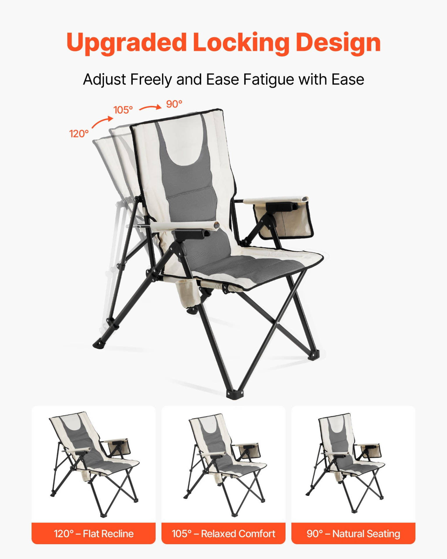 Start2Finish VEVOR folding camping chair with high back, armrest, headrest, reclining positions, and padded seat for outdoor use.