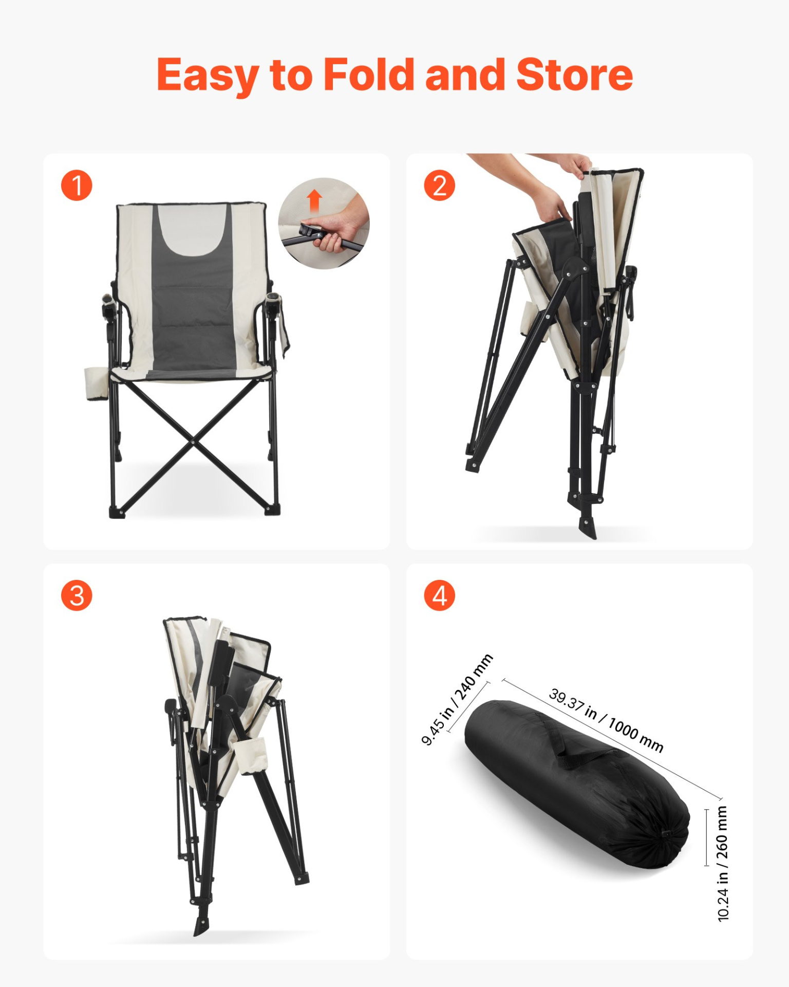 Start2Finish VEVOR folding camping chair with high back, padded seat, armrests, headrest, and three reclining positions for outdoor use.