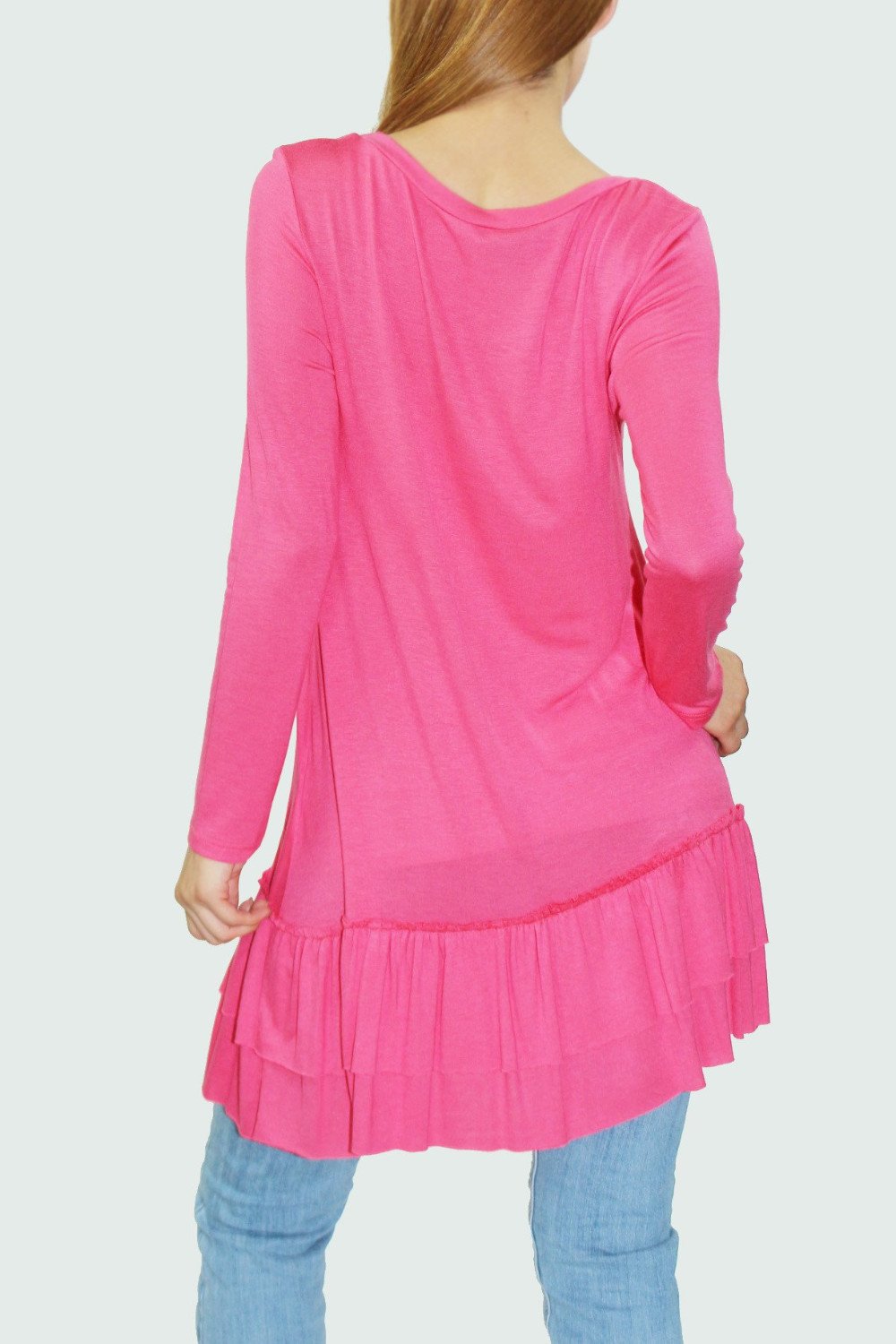 Ruffle bottom long sleeve tunic Coral