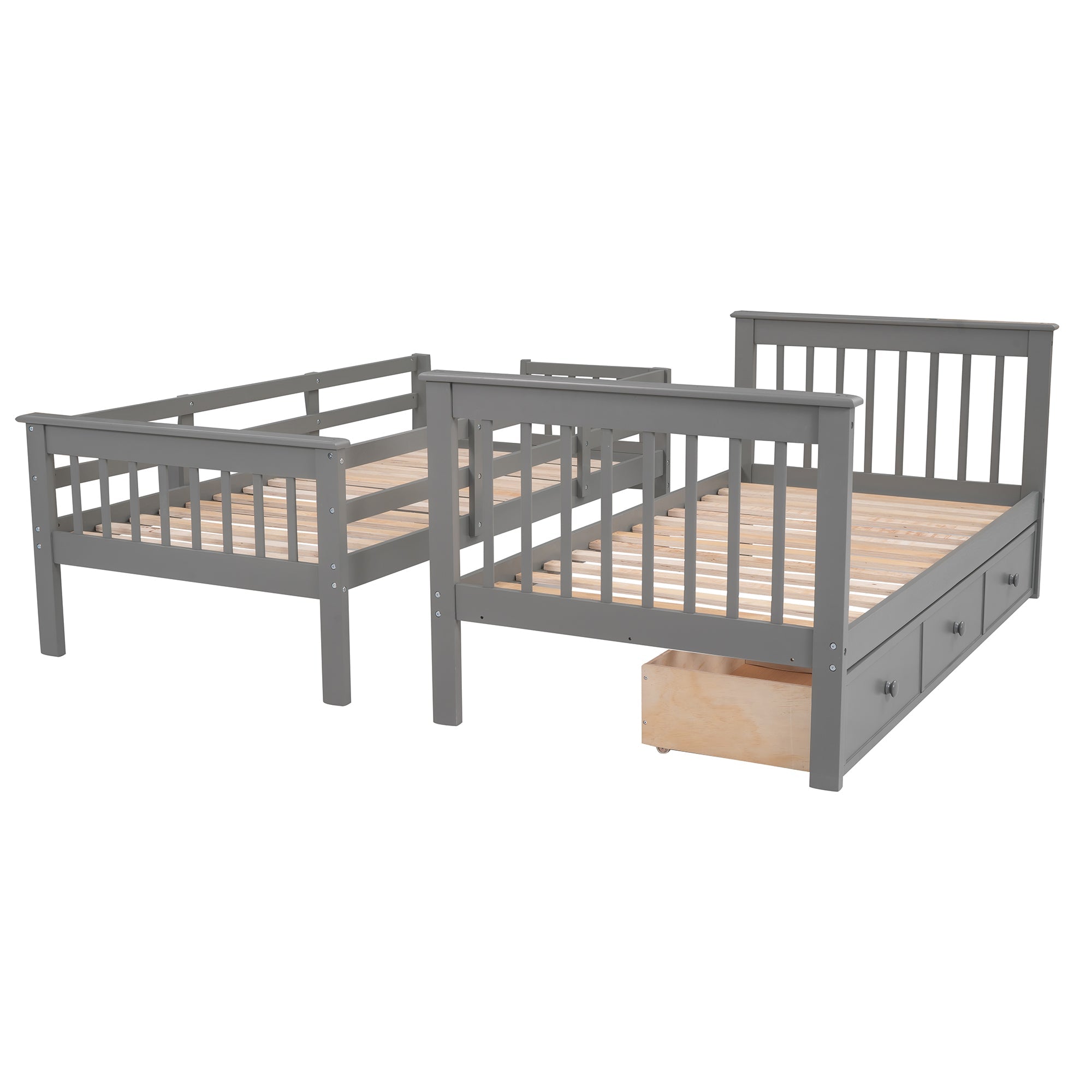 Stairway Twin-Over-Twin Bunk Bed with Three Drawers for Bedroom, Dorm