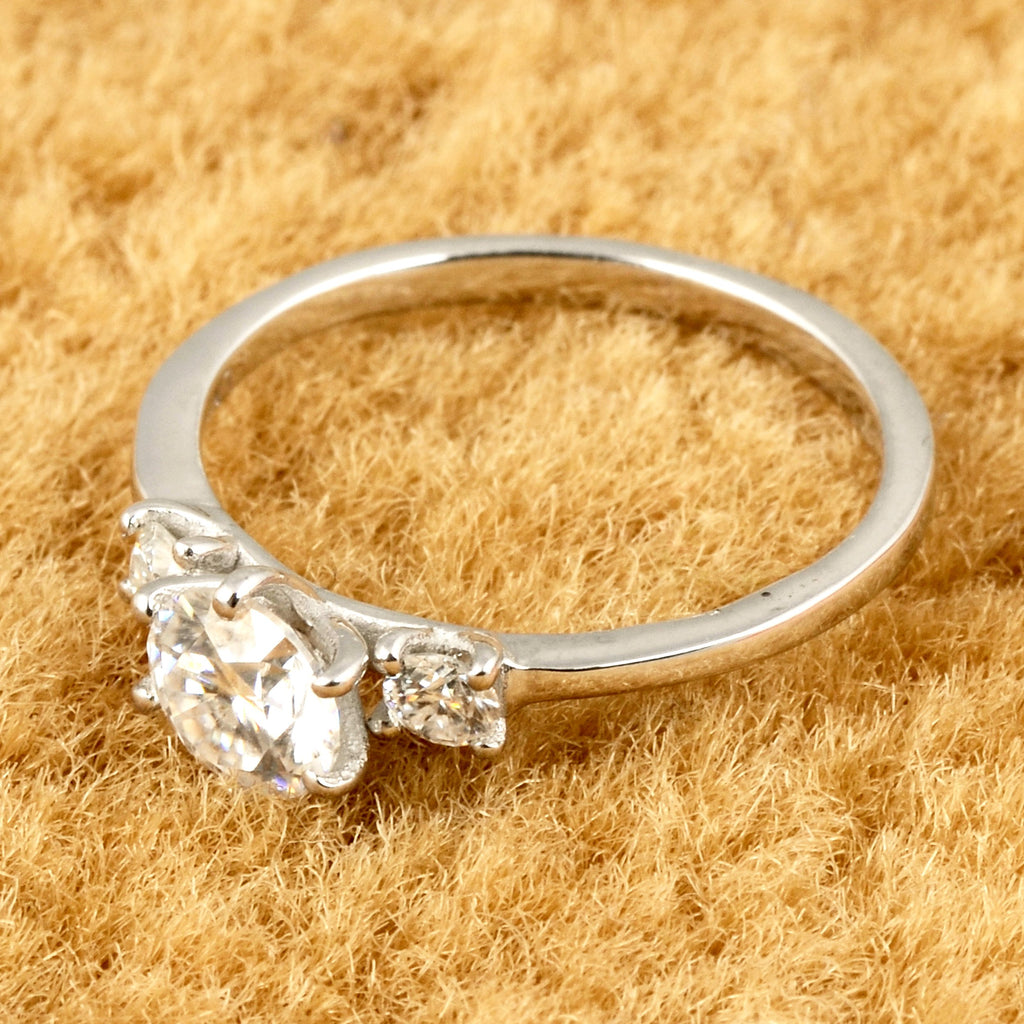 White Moissanite 3-Stone Ring Sterling Silver