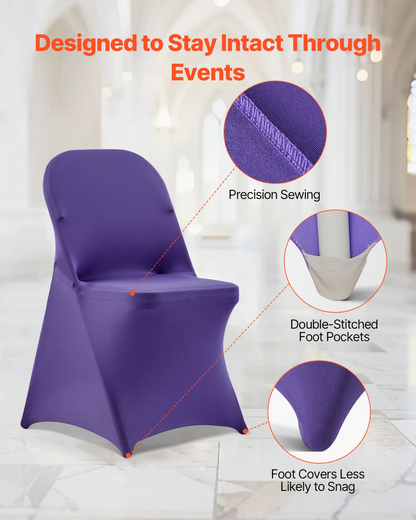 Purple polyester spandex chair covers by Start2Finish, stretch slipcovers for wedding and banquet chairs up to 17.72 x 18.11 x 30.31 inches