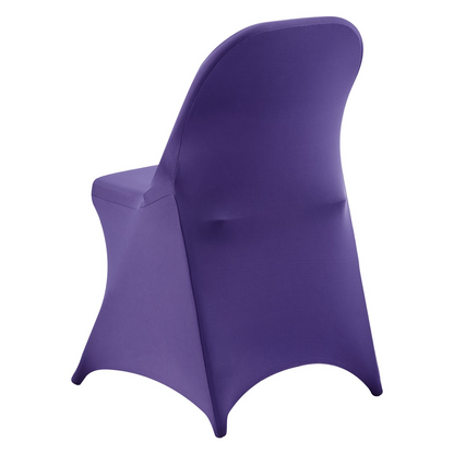 Start2Finish VEVOR 50 pcs purple polyester spandex chair covers for wedding and banquet chairs, fitting up to 30-inch height.