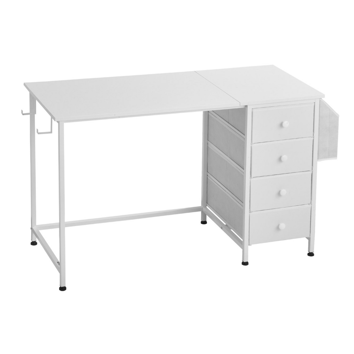 Start2Finish VEVOR white computer desk with fabric drawers, 120cm reversible study desk with metal frame for home office or bedroom.