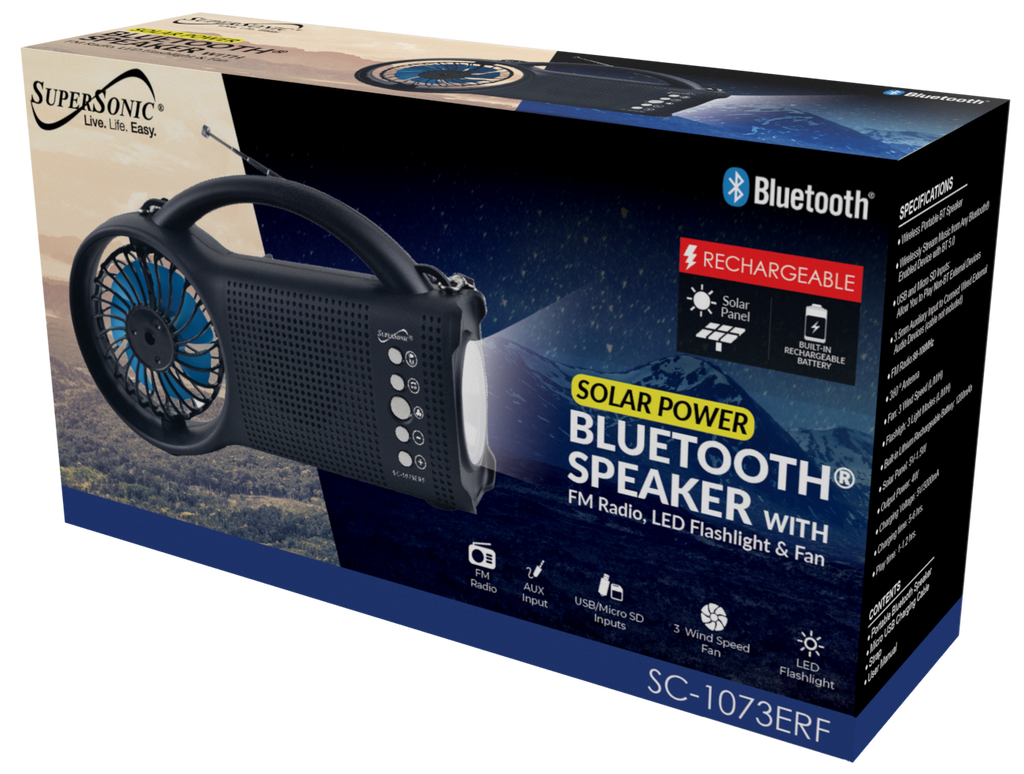 Supersonic Solar Power Bluetooth Speaker with FM Radio / LED Torch