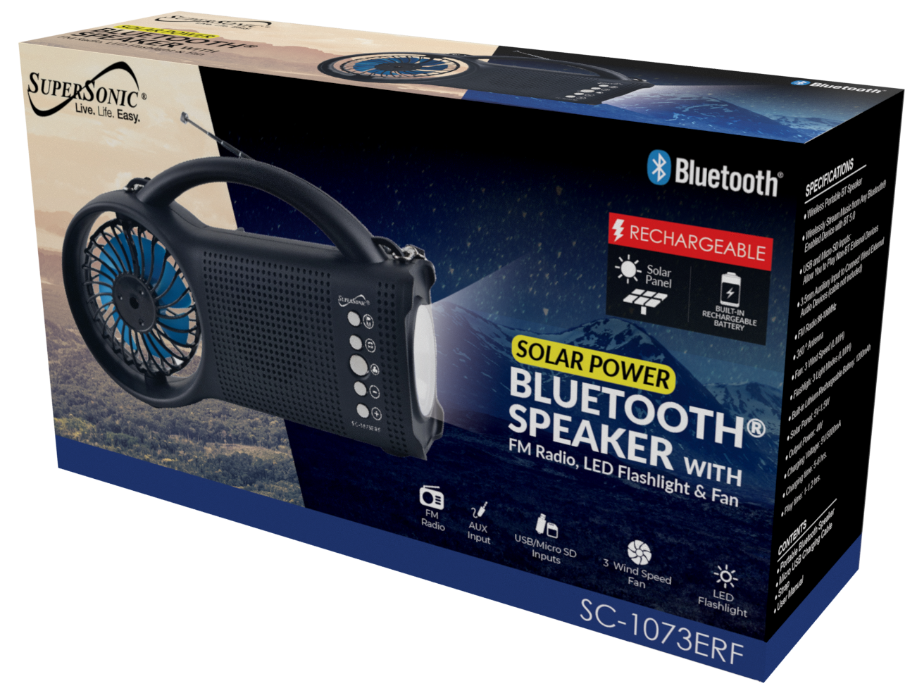 Supersonic Solar Power Bluetooth Speaker with FM Radio / LED Torch