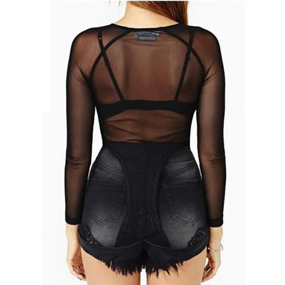 Women's Sheer Mesh Long Sleeve Top, See Through Y2K Gothic Layering Blouse, Sexy Transparent Slim Fit Top