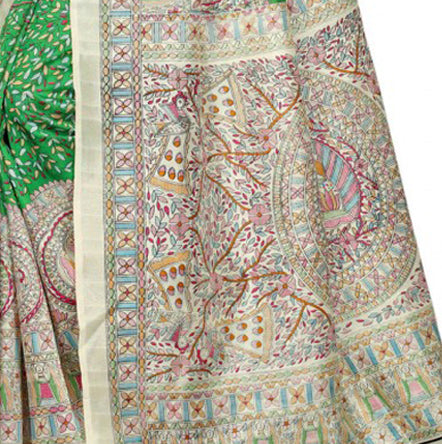 Printed Bhagalpuri Art Silk Green With Multi Color