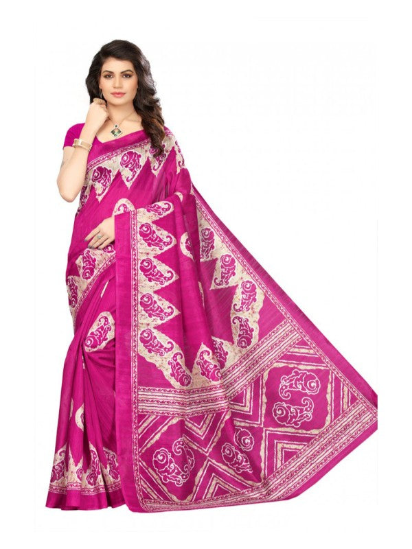 Printed Bhagalpuri Art Silk Magenta with Sandal