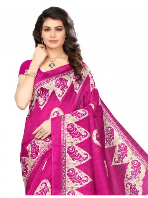 Printed Bhagalpuri Art Silk Magenta with Sandal