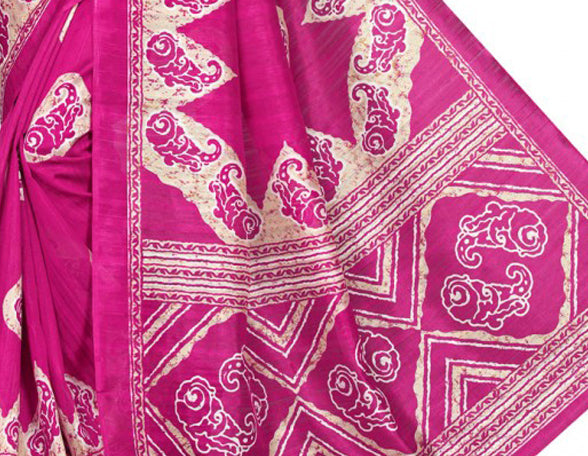Printed Bhagalpuri Art Silk Magenta with Sandal