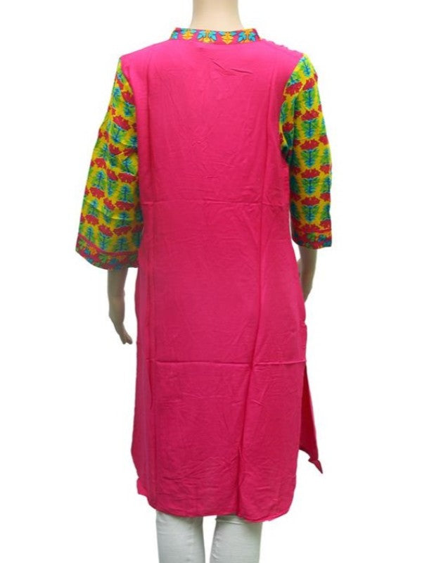 Pink Solid Chinese Collar Kurti For Women