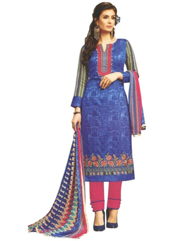 Embroidered Cotton Satin Unstitched Dress Material